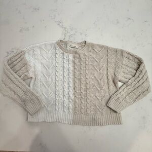 moon & madison Two-Tone Cable Knit Sweater - Cream and Tan